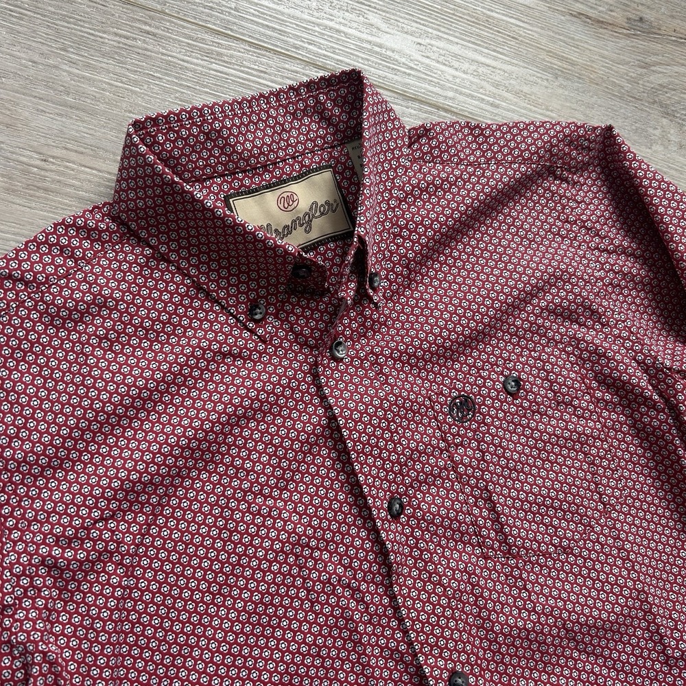 Wrangler Button Down Shirt Boys Youth L Red Black Stretch Performance‎ Western